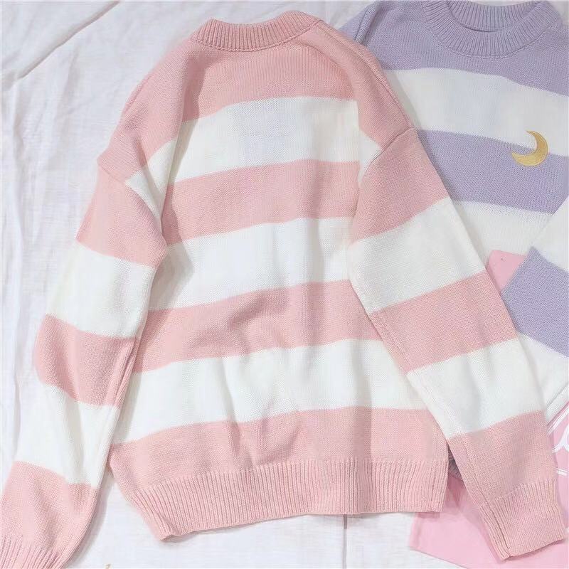 UlZZANG STRIPE MOON KNIT SWEATER BY21085