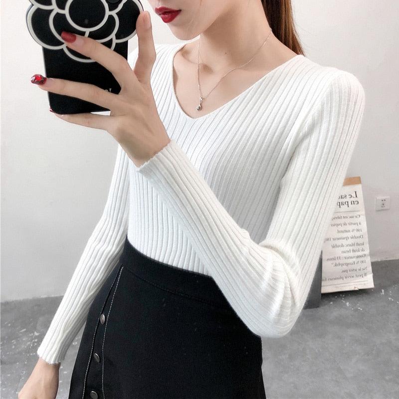 V-Neck Slim Knitted Sweater