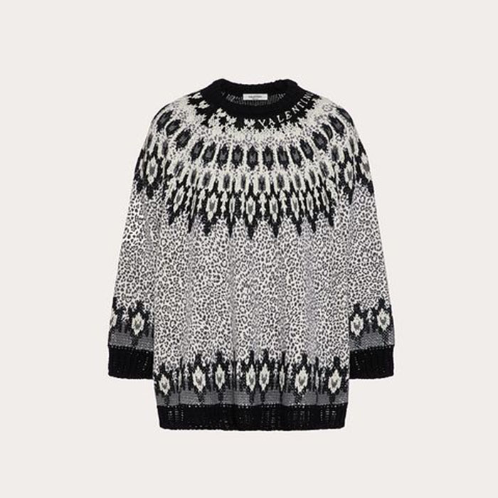 VALENTINO  |Wool Crew-Neck Sweater With Animalier Print And Embroidery