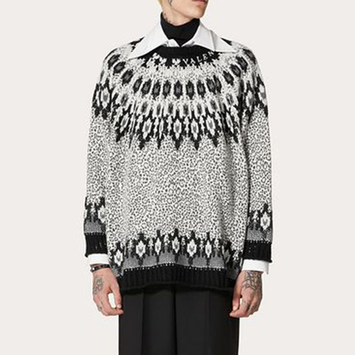 VALENTINO  |Wool Crew-Neck Sweater With Animalier Print And Embroidery