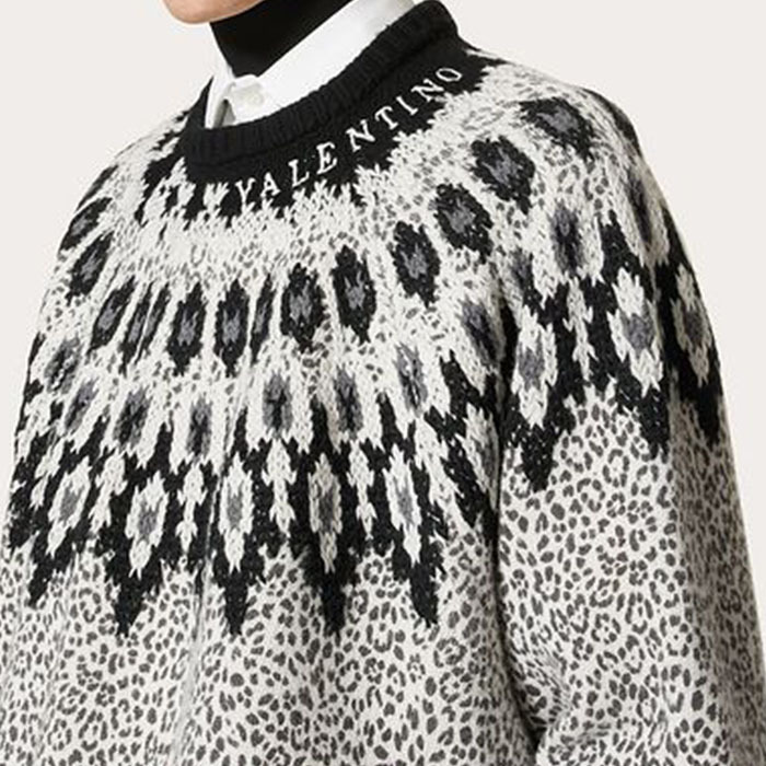 VALENTINO  |Wool Crew-Neck Sweater With Animalier Print And Embroidery