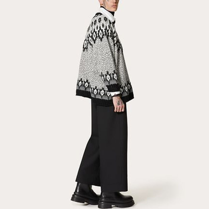 VALENTINO  |Wool Crew-Neck Sweater With Animalier Print And Embroidery