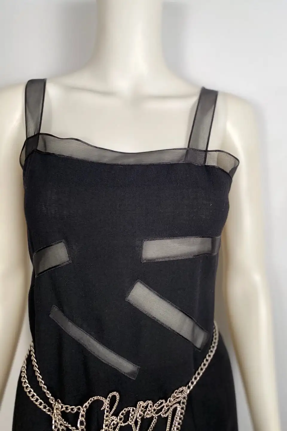 Vintage Chanel Boutique 98P, 1998 Spring Black Dress with Sheer Rectangles FR 34-38 US 2/4/6