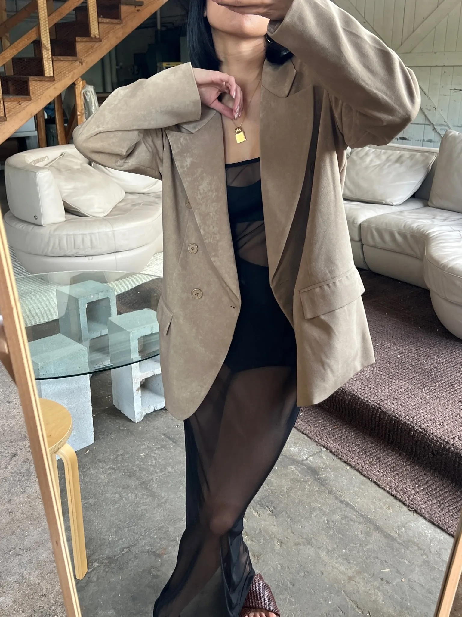 Vintage Taupe Double Breasted Blazer