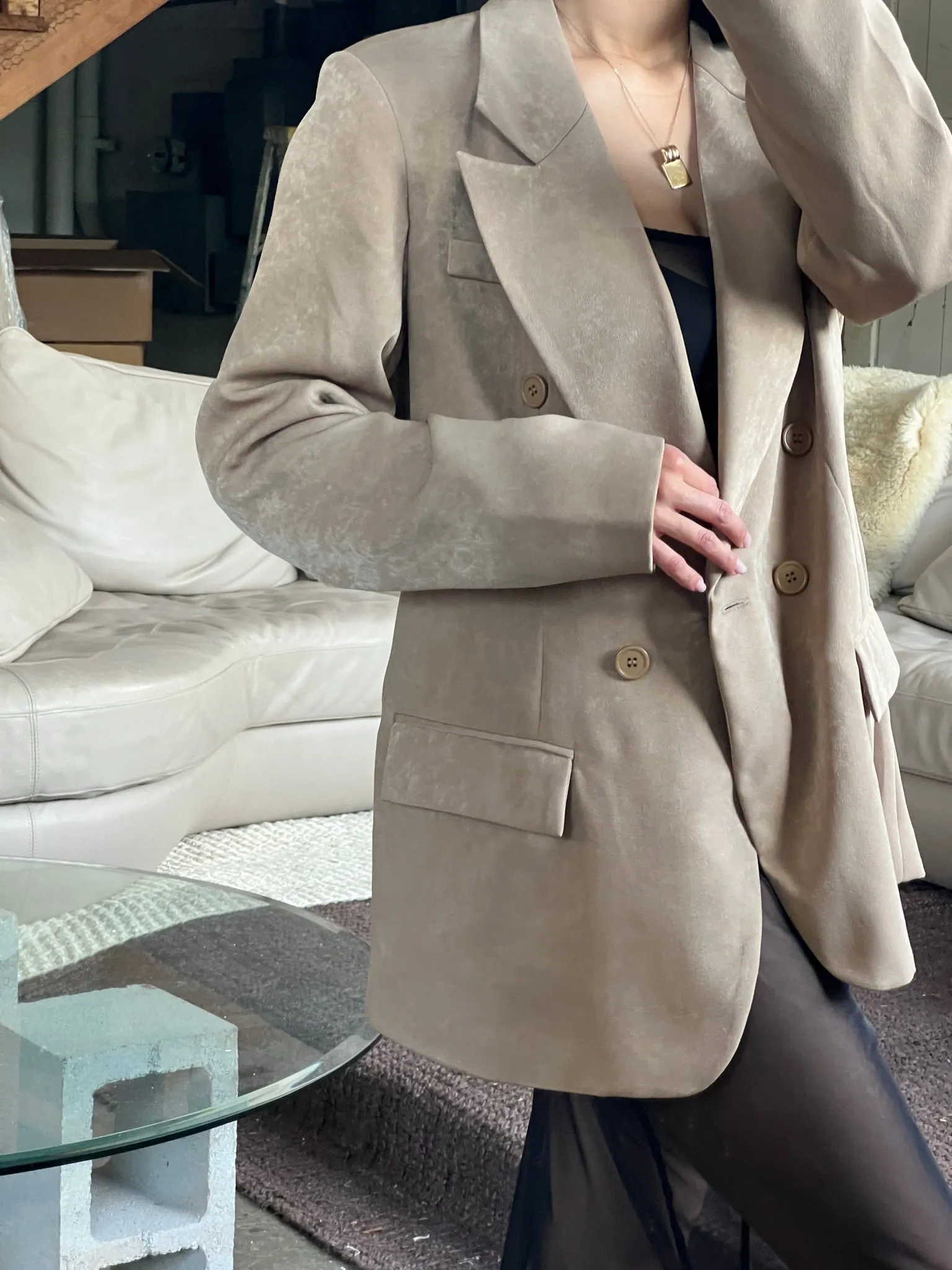 Vintage Taupe Double Breasted Blazer