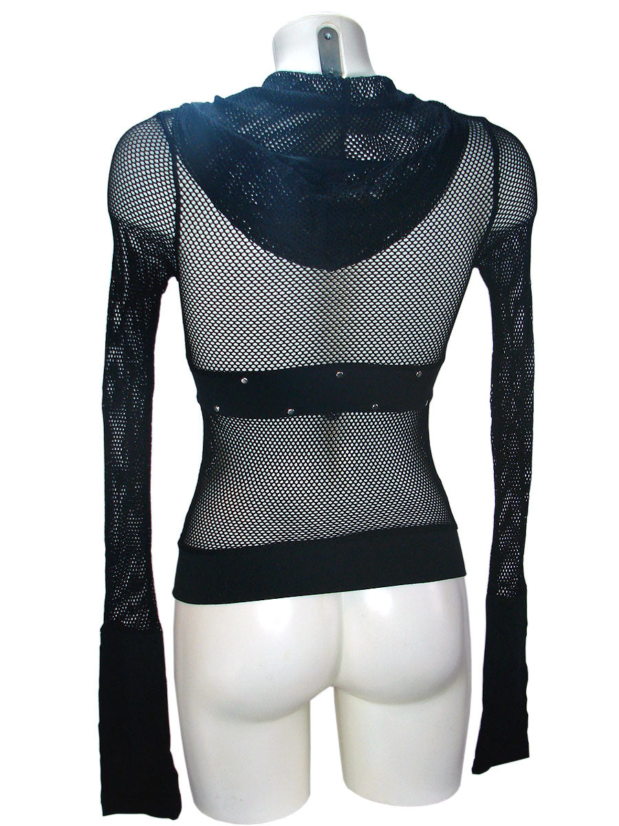 Woman's Fishnet Hoodie Milisha Keyhole