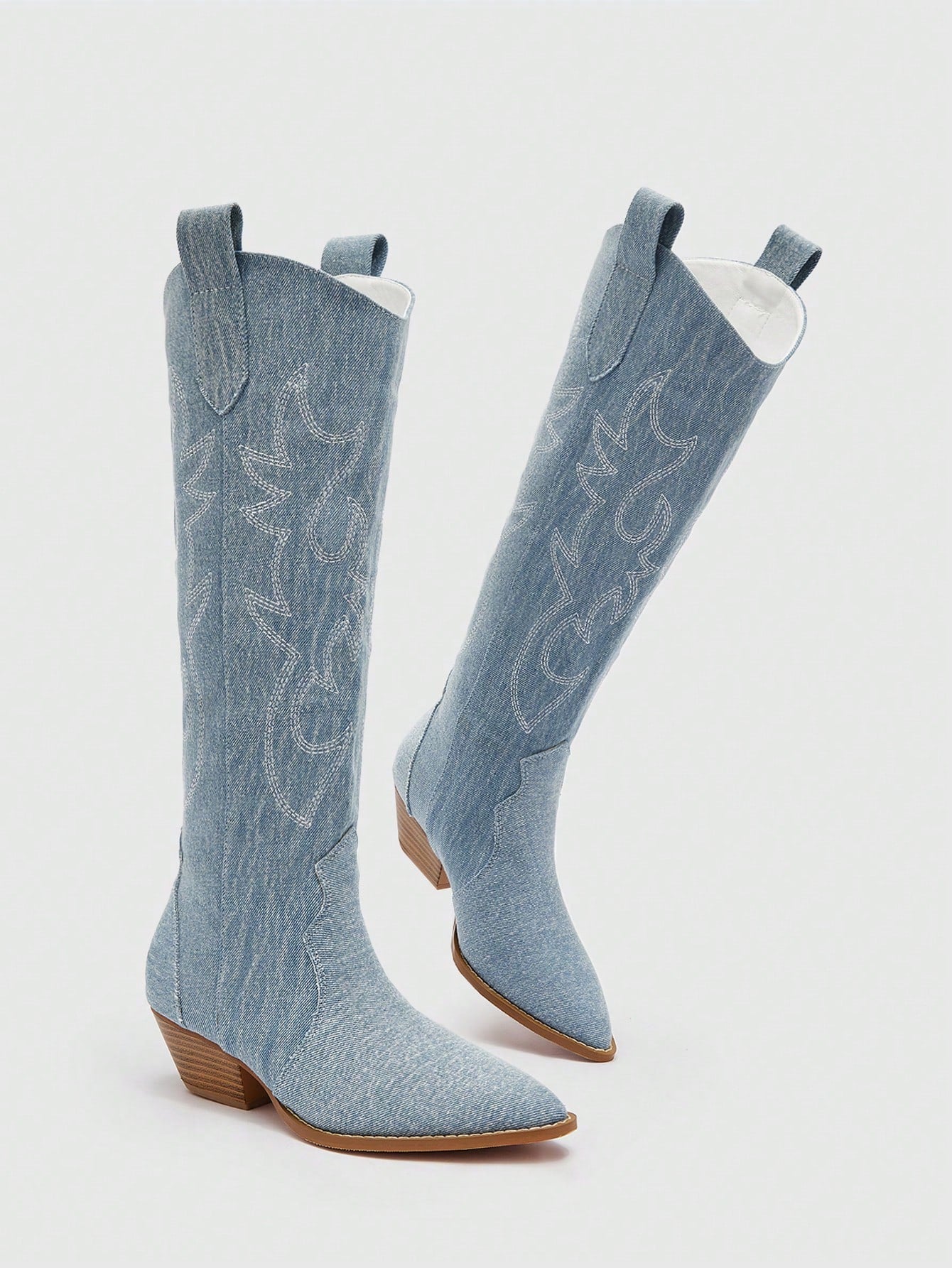 Women Point Toe Boots, Fashionable Blue Western Boots