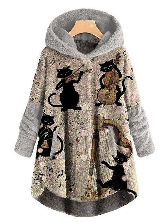 Women's Plus Size Animal Cat Teddy Hooded Winter Coat