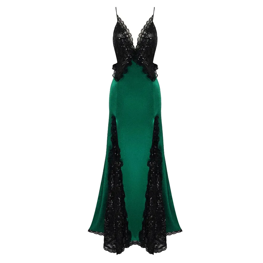 Women's Sexy Vintage Gothic Style Beads Lace Partywear Long Dress