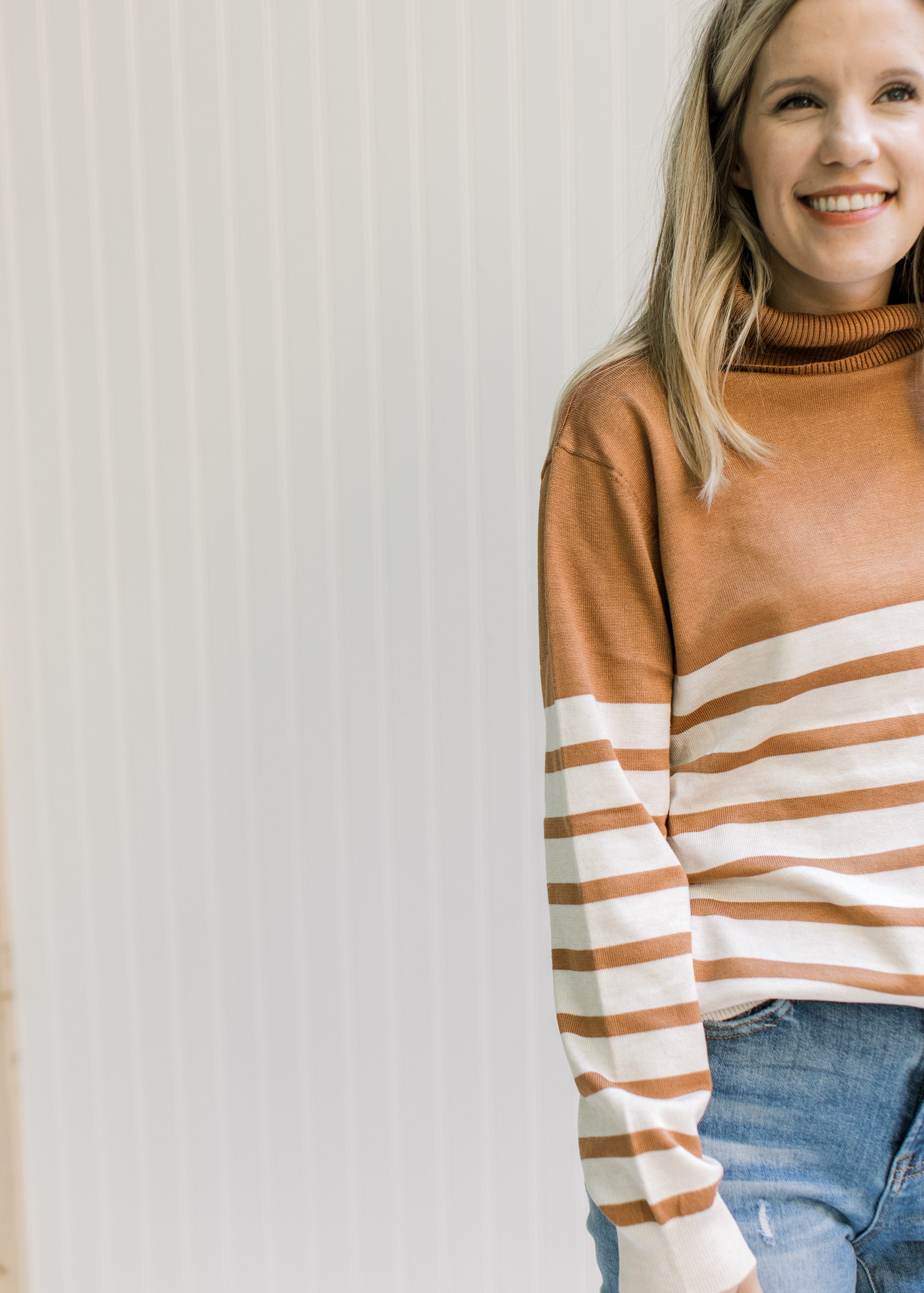 X Caramel and Cream Striped Sweater