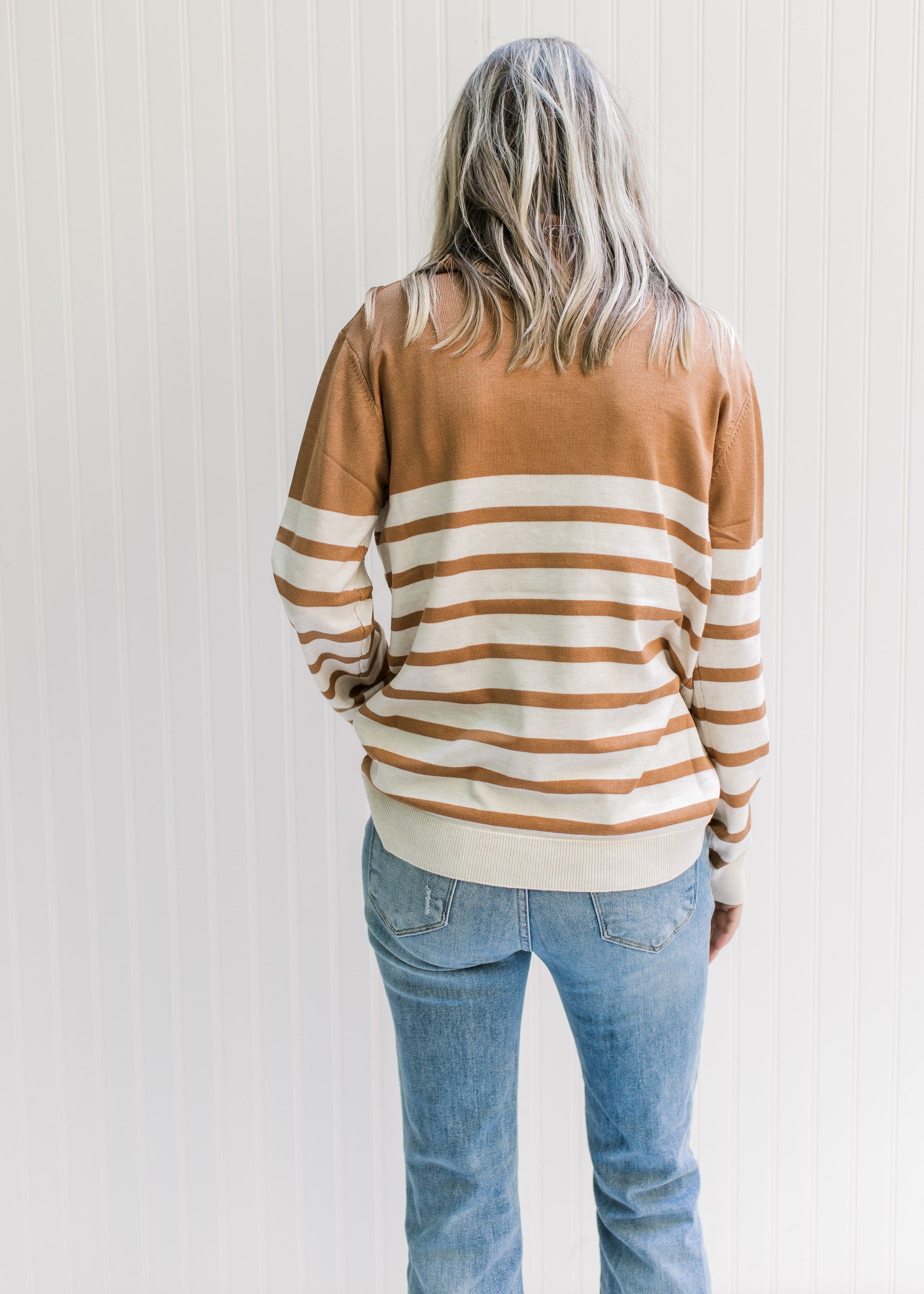 X Caramel and Cream Striped Sweater